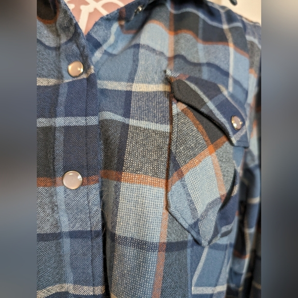 Women's Pendleton snap front Virgin wool blue plaid Western long sleeve top xl - Picture 6 of 9